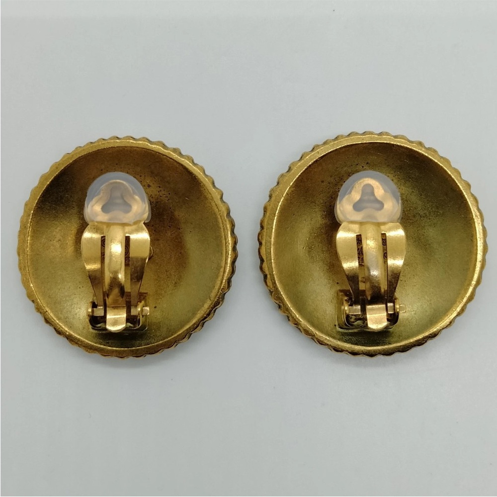 AUTH Chanel Vintage Brushed Gold Earrings - Picture 4 of 9